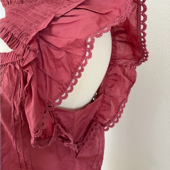 FARM Rio Ruffles Embroidered Details Blouse in Raspberry Red/Pink XS NWT - Picture 4 of 4